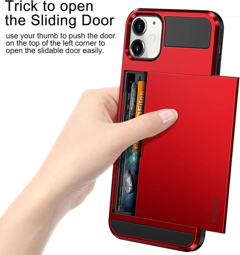 Vofolen iPhone 12 Case 5G, Red Wallet Cover with Credit Card Holder Slot, Anti-Scratch Dual Layer Protective