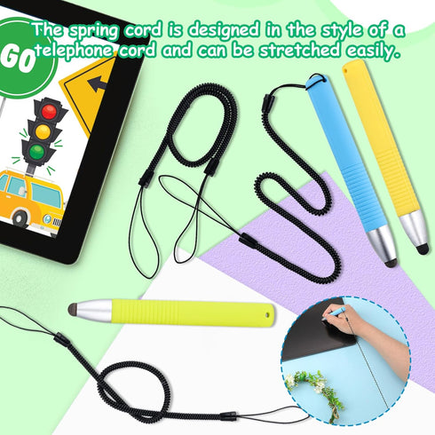 Kid-Friendly Stylus Pens for Touch Screens, Capacitive Kids Stylus with Spring Cord for iPad, iPhone, Kindle Fire