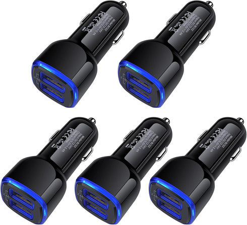 USB Car Charger, 5Pack 2.4A Dual Port USB Cigarette Lighter Car Phone Charger Plug for iPhone 15 14 13 12 SE 11 Pro