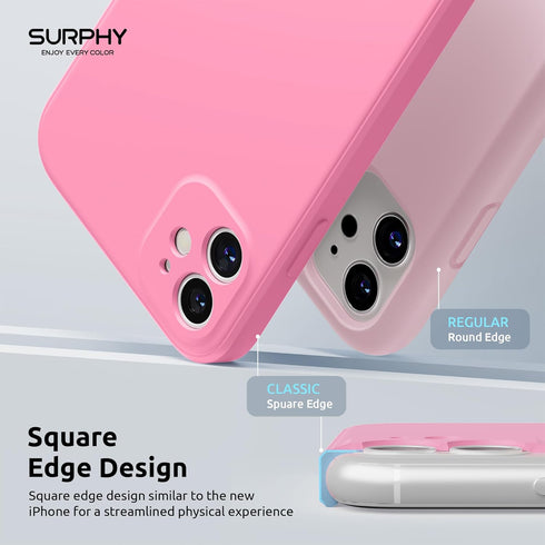 SURPHY Square Design iPhone 11 Case, Pink Liquid Silicone with Camera Protection, Straight Edge Slim Design