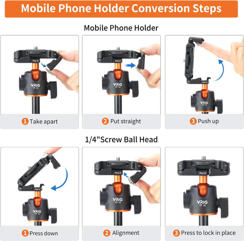Karlak TP-16 140cm/55in 1/4 Inch Selfie Stick Tod Stand with Flexible Ball Head Phone Holder Screw Connection