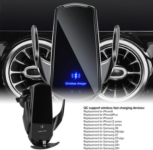 Q3 15W Smart Sensor Car Magnetic Charger - Automatic Clamping Arm, 360 Degree Spherical Joint for iPhone and Samsung