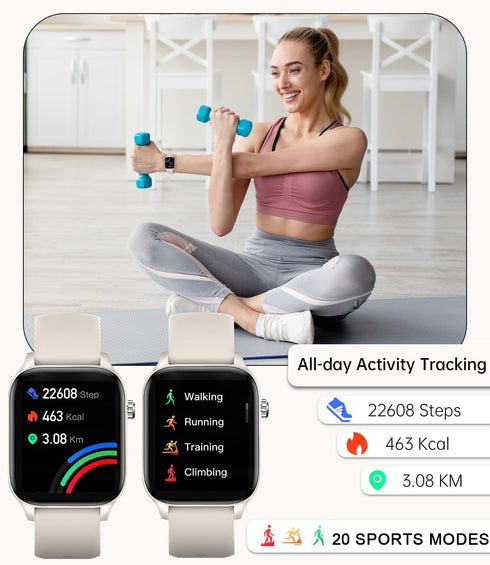 Smart Watch for Women, 1.85 Touch Screen Fitness Tracker with Bluetooth Call, Sleep Monitor, 20 Sport Modes