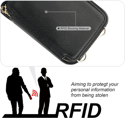 Bocasal RFID Blocking Wallet Case for iPhone 11 - Black, Adjustable Crossbody Zipper Purse Case with Detachable Wrist