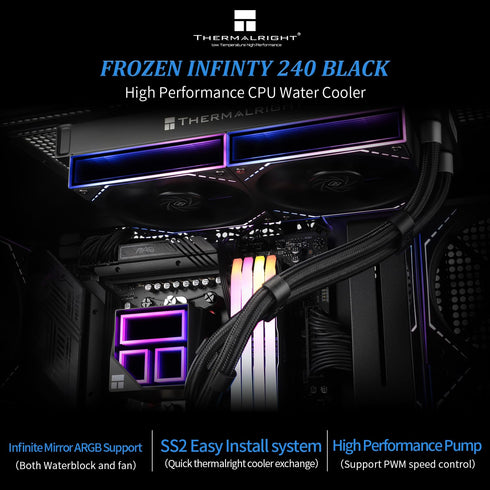 Frozen 240 240mm TL-M12*2 LGA1851/1700/1150/1151/1200/2011/AM4/AM5 Thermalright Infinity Black CPU AIO Cooler