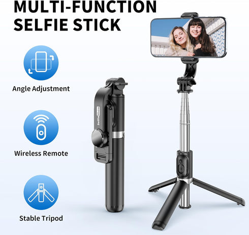 Selfie Stick Tripod, All in One Extendable & Portable Selfie Stick with Wireless Remote Compatible with iPhone 14 13 12 11 pro Xs Max Xr X 8 7, Galaxy Note10/S20/S10/OnePlus 9/9 PRO etc