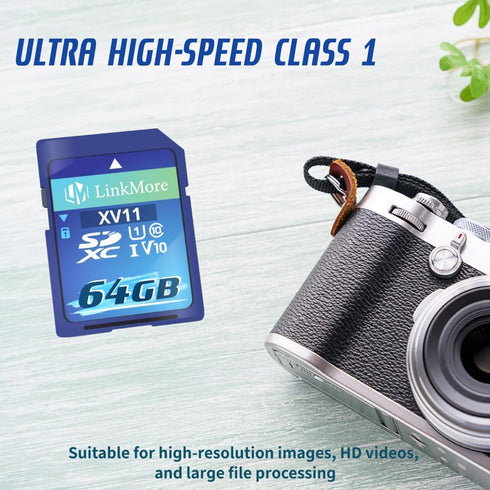 LinkMore XV11 SDXC Card 64GB, Compatible with Camera, PC, UHS-I, Class 10, Read Speed Up to 98 MB/s