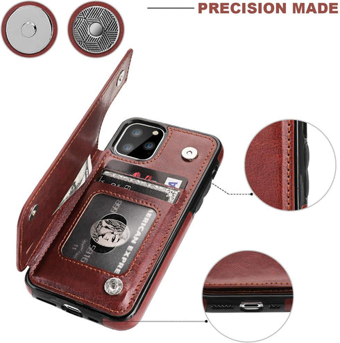 OT ONETOP iPhone 11 Pro Wallet Case, PU Leather Kickstand with Card Holder, Shockproof Cover (Brown)