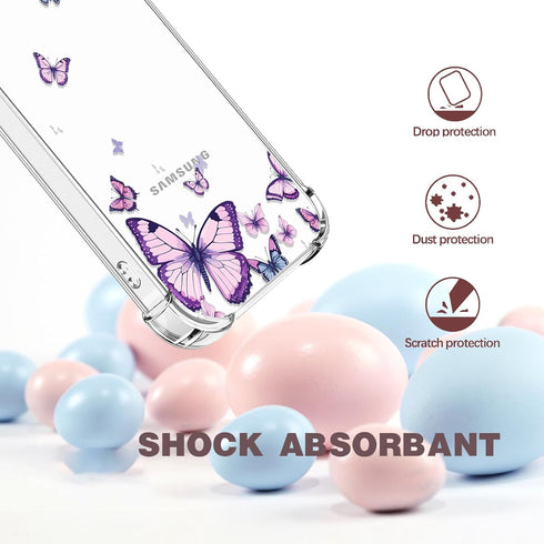 for Samsung Galaxy S21 FE Case, Alluring Purple Butterfly Pattern Slim Hard Cover, Shockproof Protective Women Phone -