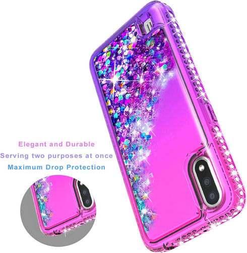 STARSHOP Compatible with Samsung Galaxy A01 Phone Case, with Tempered Glass Protector, Liquid Floating Glitter