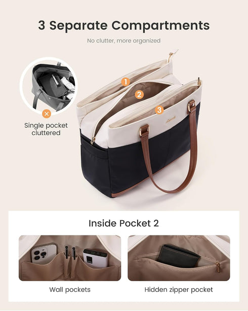 3 LOVEVOOK Laptop Tote Bag for Women with Separate Pocket Work Bag with Large Cup Holder Computer Briefcase for Teacher
