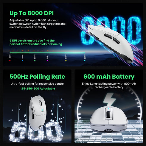 G59 2.4G/BT/Wired Wireless Gaming Mouse, Rechargeable USB Type-C, 6 Adjustable DPI, 8000 DPI, 6 Programmable Buttons