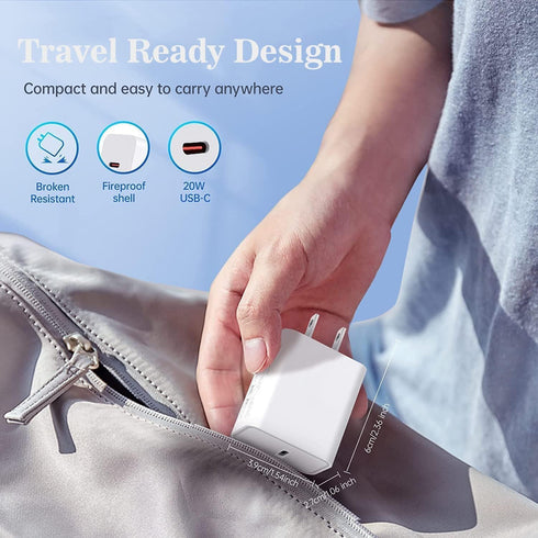 USB C Charger for iPhone, Fast Charging 2 Pack 20W Type C Wall Charger Block with 6FT USB C to Lightning Cable for