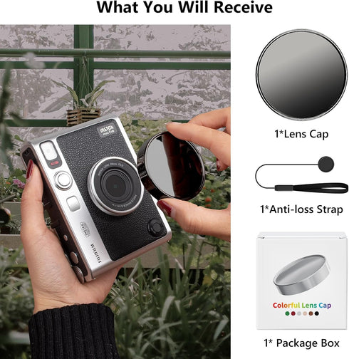MUZIRI KINOKOO Lens Cap for Fuji Instax Mini EVO Instant Camera, Premium Plastic Cover with Anti-Loss Rope