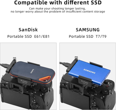 FANAUE SSD Mount Bracket with Cold Shoe Cable Clamp, 1.5"-2.1" for Samsung T5 T7 SSD, Compatible with BMPCC Camera Cage