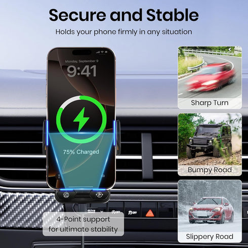 Keledz Wireless Car Phone Charger Holder, Smart Auto-Clamping Fast Charging Car Phone Holder with Atmosphere Lights