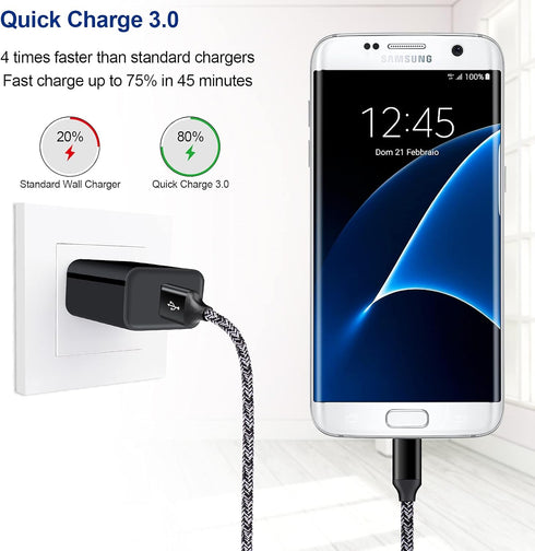 USB Type C Fast Charging Charger for Samsung Galaxy A55 A35 A25 A54 A15 A05S A53 A14 A13 A03S S24 S23 Ultra S21 S10 Plus A12 A32 A51 A71 A50 A20, USB C Car Plug Wall Charger Block C Charger Cable