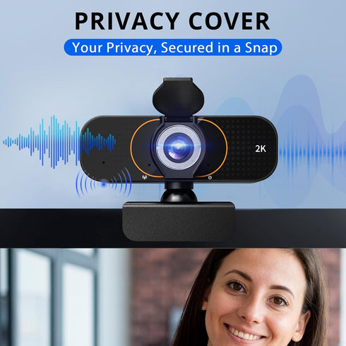 Lusinx 2K Webcam for Computer/Laptop/Desktop/PC, Camera with Microphone, USB Plug&Play, Auto Low Light Correction