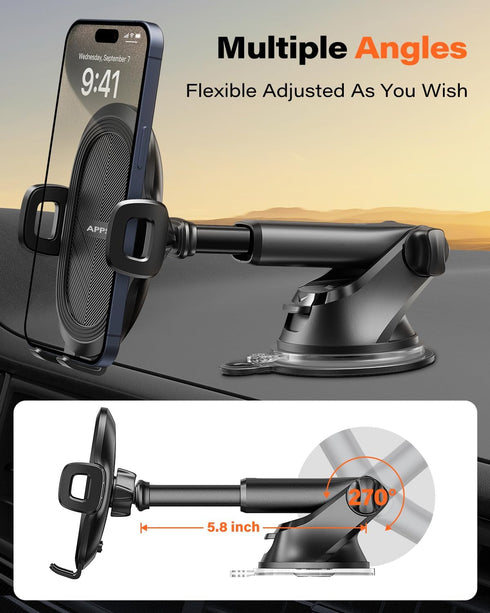 APPS2Car Suction Cup Phone Mount, Universal Phone Holder for Car Windshield/Dashboard, Compatible with All Cellphones