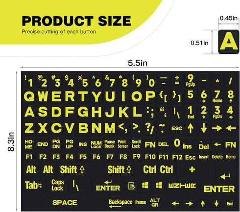imComor 2PCS English Keyboard Stickers, Universal Computer Laptop Replacement Large Keyboard Stickers Big Bright Yellow