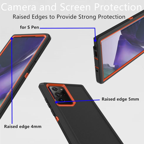 Heavy Duty Case for Samsung Galaxy Note 20 Ultra, Dustproof Shockproof 3 in 1 Rugged Cover 6.9 Inch (Orange/Black)