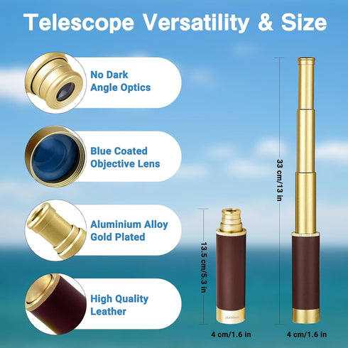 Laupha 25x30 Retro Pirate Telescope Zoomable Spyglass Portable Collapsible Handheld Telescope Vintage Monocular