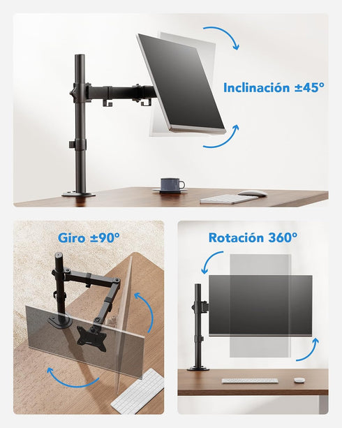 HUANUO 13-32 17.6 lbs, 16 Grommet 75x75mm 100x100mm Single Monitor Mount, Monitor Arm for Monitors up to Adjustable
