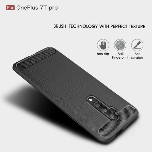 Case Compatible with OnePlus 7T Pro, Carbon Fiber Texture Design Cover, Anti-Scratch Shock Absorption