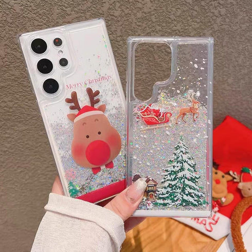 Glitter Christmas Case for Samsung Galaxy A14 5G, Cute Christmas Tree Liquid Flowing Bling Sparkle Case, Gold