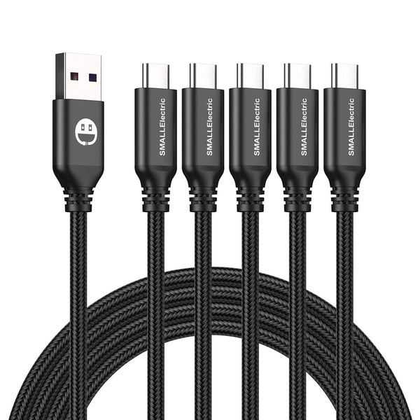 Fast Charging USB Type-C Cable 5-Pack, 10ft Braided Cord for Samsung Galaxy S10 S9 S8 Plus, LG V50 V40 G8 G7.