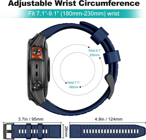 OVERSTEP Soft Silicone Replacement Bands for Fenix 7X, 26mm Width Strap for Fenix 7X Pro/6X/5X/3 Smartwatch