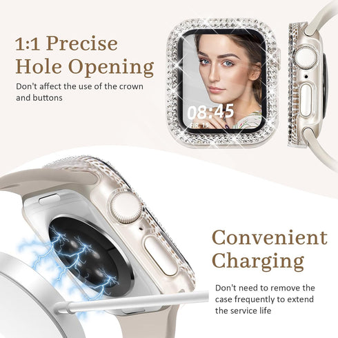 Bling Case with HD Screen Protector for Women, Compatible with Apple Watch 40mm, Diamond Protective Face Cover, PC
