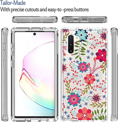 Case for Galaxy Note 10 5G, Clear Soft TPU 360 Full Body Shockproof Hybrid Bumper Phone Case for Girls (Floral Prints)
