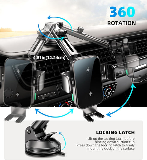 GuMosh Dual Coil Wireless Car Charger, Fast Charging Auto-Clamping Alignment Car Phone Holder Charger for Samsung Flip,