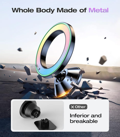 VICSEED Fit for MagSafe Car Mount, Colorful Gradient Magnetic Phone Holder for Car Dashboard, All Metal Sturdy