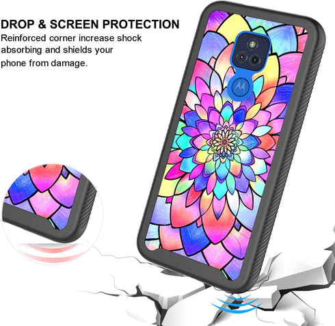 Case for Moto G Play (2021), Cute Shockproof Dual Layer Armor Protective Cover, 6.5", Rainbow Flowers