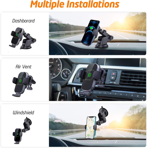 WixGear Wireless Car Charger with Automatic Arms, 15W Qi Fast Charging Phone Holder for iPhone and Samsung