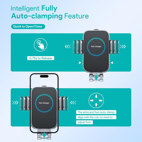 Wireless Car Charger, 15W Auto-Clamping Air Vent Holder for iPhone 15 14 13 12 11 Pro Max Plus Mini, Samsung S23