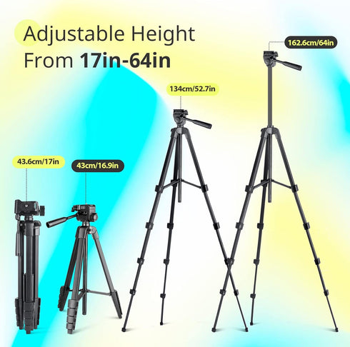 Sensyne 64" Camera Tripod Stand, Versatile Phone & iPad Tripod with Wireless Remote and 2-in-1 Phone Holder for Vlog