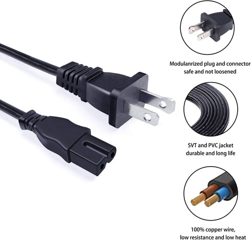 8ft Power Cord Replacement for Toshiba 19LV61K, 22LV505, 40L2400U, 15LV505, 19LV505, 19LV610U, TV AC Charger Cable