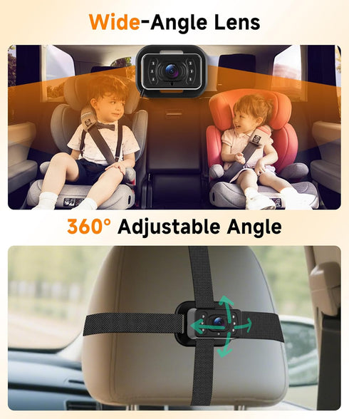MAHVEC 2 6.86 Inch 2 Dual Baby Car Monitor for Kids - IPS Split Display with IR Night Vision Camera, Dual Channel Car