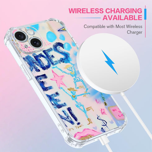 Preppy Art Phone Case Fit for iPhone 15 Plus, Wireless Charging Shockproof Clear Blondes Have More Fun Phone Cover Gift