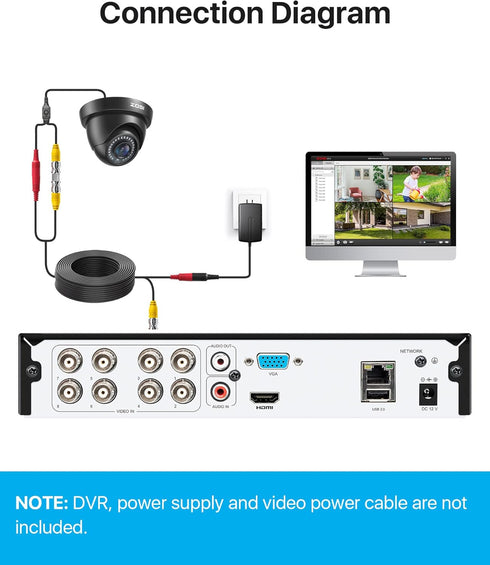 ZOSI 1080P HD Security Camera, Indoor Outdoor, Weatherproof, 80ft IR Night Vision for Home Surveillance DVR System