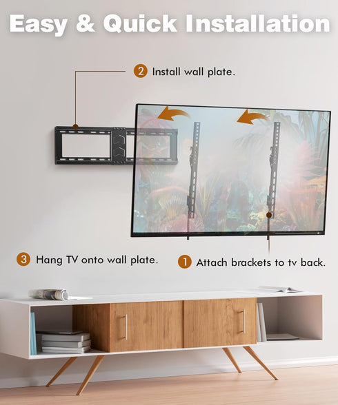TV Wall Mount for Most 37-82 Inch, Low Profile Tilt Bracket for Flat/Curved TVs, Max VESA 600x400mm, Black