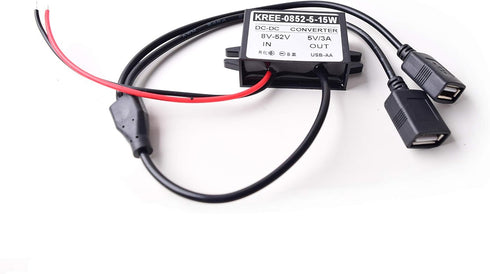 Auto Vehicle Direct Wire Charger, 12V 24V to 5V Dual USB Charging Cable, Car Hard Wired Step Down Converter Power Supply for Dash Camera Car DVR GPS (8-52V Wide Range Input)