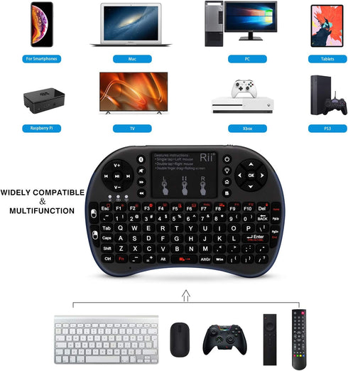 Rii i8 2.4G Mini Wireless Keyboard with Touchpad&QWERTY Keyboard, Portable Wireless Keyboard with USB Receiver Remote Control for laptop/PC/Tablets/ Windows/Mac/TV/Xbox/PS3/Raspberry Pi .Black by Rii