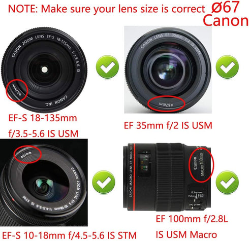 67mm Lens Cap Cover for Canon 90D 77D T8i kit EF-S 18-135mm Lens, Nikon D850 D780 kit 16-85mm Lens (2 Pack)
