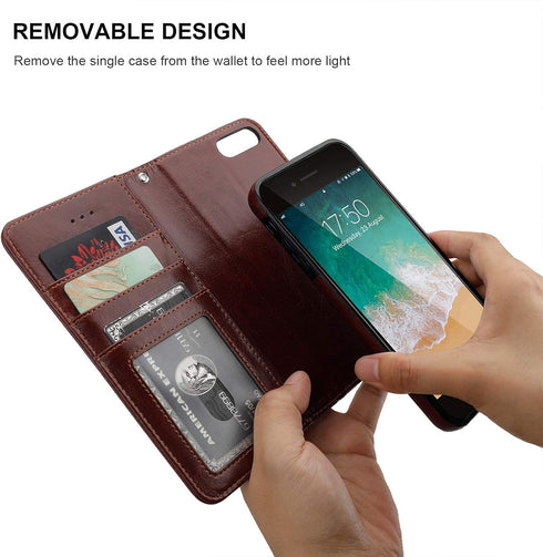 Bocasal PU Leather Wallet Case for iPhone 7/8 Plus with Card Holder, Magnetic Kickstand, Wrist Strap, Removable Flip