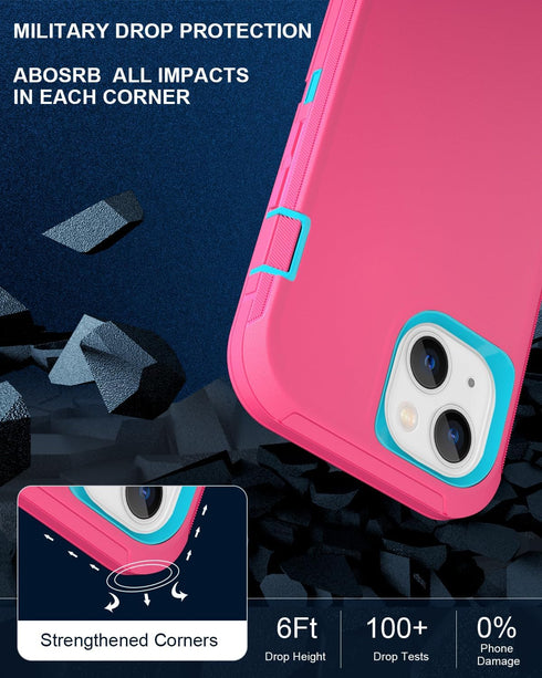 iPhone 15 Case (6.1") - Heavy Duty Military-Grade Protection, Shockproof, Durable, with 2 Tempered Glass Protectors