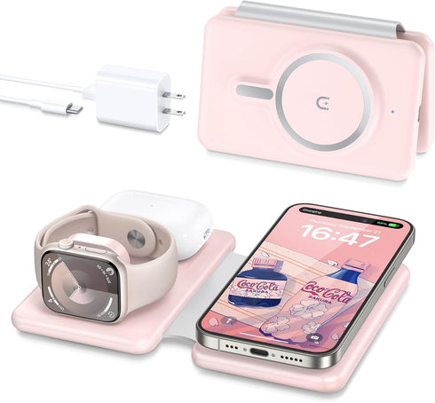 Wireless Charger for iPhone, 3 in 1 Charging Station for Apple Devices, Foldable Magnetic Charging Pad for iPhone